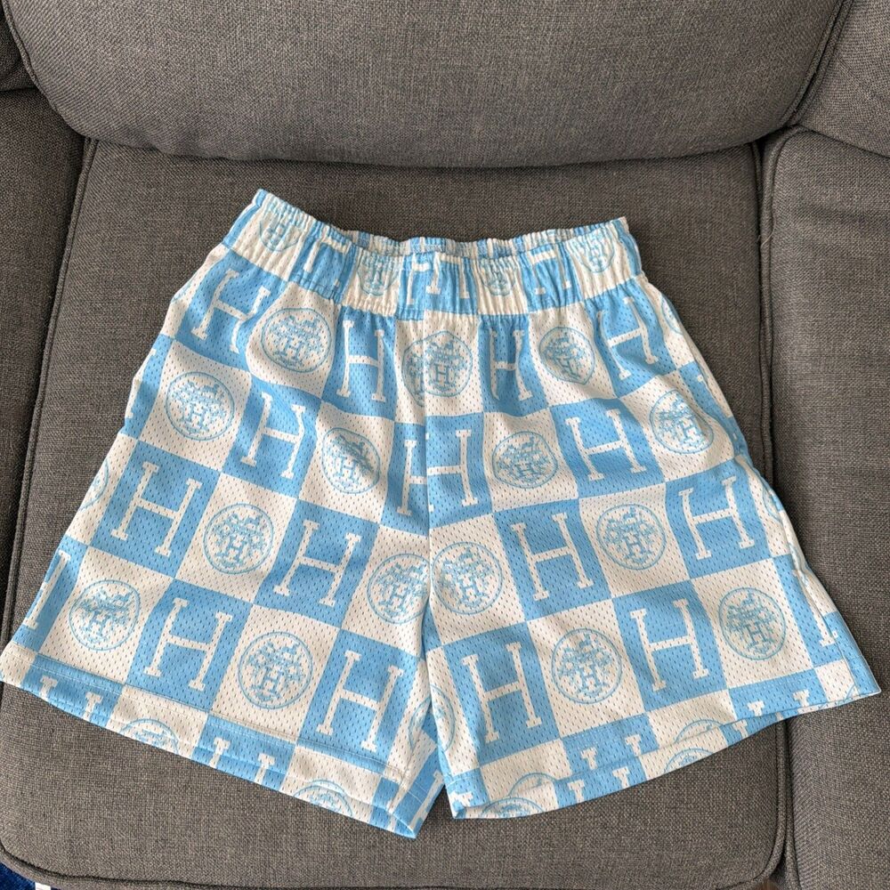 Bravest Studios Hermes White Blue Shorts With Strings Size Medium 5 Inch Inseam
